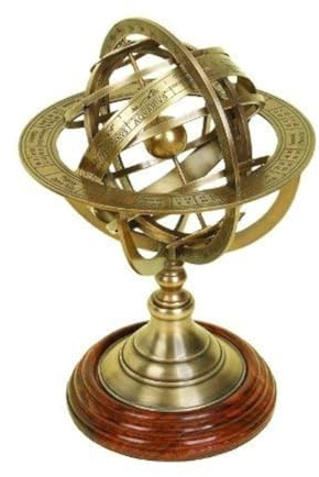 Malla INC. 6 Brass Armillary Sphere Globe Clock Spherical Astrolabe Vintage Compass - Nautical Decor