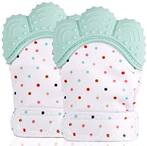 2er Packung Silikon-Beißringhandschuh in Lebensmittelqualität, Baby-Beißlappen - Verhindern Sie Kratzer Schutzhandschuhe Beruhigende Schmerzlinderung Mitt Stimulierendes Beißspielzeug für Babys