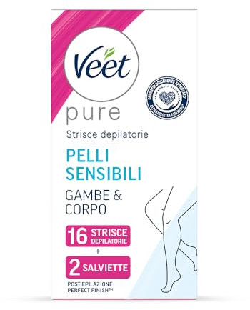 Veet Strisce Depilatorie Gambe e Corpo, Ipoallergeniche e Dermatologicamente Testate, 16 Strisce (8x2 Strisce) + Salviette Post-Epilazione Idratanti