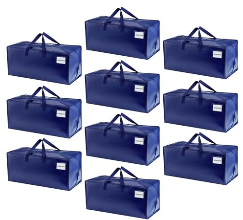 VENO Set da 10 Borse da trasloco extra large, Scatoloni per trasloco con cinghie per zaino, zip e manici resistenti, Scatole per armadio per riporre oggetti, piumoni, vestiti (Blu, Set da 10)