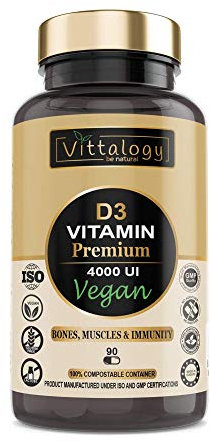 Vittalogy. Vitamin D3 Premium Vegan. Vitamina D3 Vegana 4000 Ui, Con Aceite De Oliva Que Ayuda A La Absorción De Calcio Y Fósforo Y Estimula El Sistema Inmunológico. 90 Cápsulas.