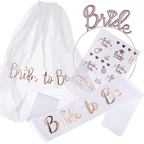 AIBAOBAO EVJF Accessoire 4 Pièces, Voile de mariée, Bride to Be Écharpe Accessoires, Décorations de Poule de Mariage pour Les Jeux de Soirée Entre Célibataire Cadeaux décorations, douche nuptiale