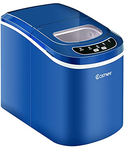 COSTWAY Machine à Glaçons Portable avec Réservoir d'Eau de 2,2 L, Bac à Glace de 0,7 kg et Pelle à Glace, 12KG/24H, 9 glaçons par 6-13 Min, Machine à Glaçons pour Maison, Bar, etc. (Bleu)