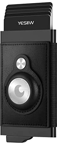 YESIIW Airtag Wallet Kartenetui mit Münzfach Kreditkartenetui RFID NFC Schutz Geldbeutel für Herren Mini Portemonnaie aus Aluminium(Airtag Nicht Enthalten)
