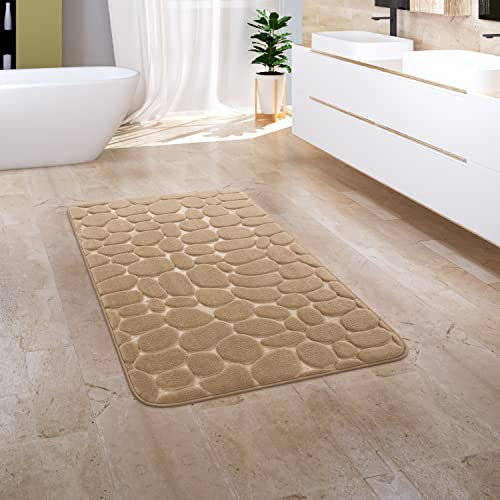 Paco Home Badezimmerteppich Badematte Badteppich Badvorleger Duschvorleger Waschbar Flauschig Memory Foam 3D Effekt, Grösse:60x100 cm, Farbe:Beige 5