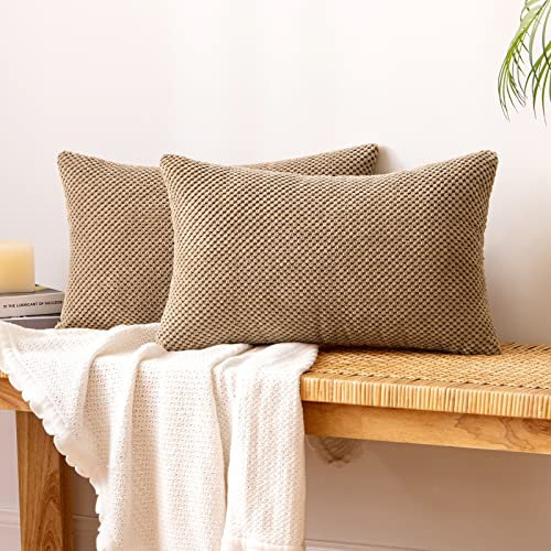 EMEMA Kordsamt Kissenbezug Dekorative Granulat Sofakissen Dekokissen Kissenbezüge Kissenhülle Couchkissen Überwurf Kissen Bezug Zierkissen für Couch Sofa Wohnzimmer 2er Set 40x60 cm Braun