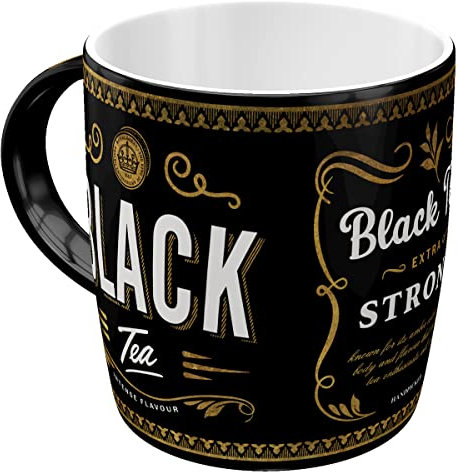 Nostalgic-Art Taza de té retro, 330 ml, Black Tea – Idea de regalo para amantes del té, taza de cerámica, diseño vintage