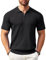 COOFANDY Herren-Poloshirt mit Reißverschluss, kurzärmelig, gerippt, modisch, lässig, Golf-Shirts, Schwarz, L