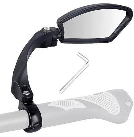 JZK Right Side Bike Mirror with Stainless Steel Lens - 360 Degree Rotatable Adjustable Cycle Mirror for Bike Handlebar