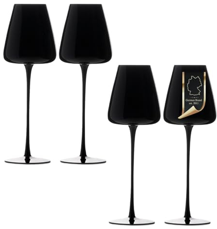 INTIRILIFE 4x Copa de vino con diseño moderno en Negro - Capacidad de 500 ml - Copa para vino tinto vino blanco, cáliz, apto para lavavajillas, vidrio de cristal, resistente a golpes