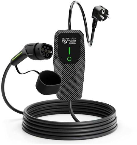 AWESAFE Typ 2 EV Ladegerät, 3.6kW, 6/8/10/13/16A, 5 Meter, 1-Phasig, EU-Stecker, Tragbares EV Ladekabel mit LED-Digitalanzeige, Mobile Wallbox für Elektroauto & Hybrid