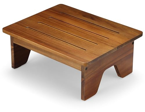 Perfnique trästegspall, 16,5 cm enstegspall för vuxna, 226 kg. Halkfria trästegpallar för höga sängar, en stegsstege för sovrum, kök, badrum, barn, äldre (naturlig, 16,5 cm)