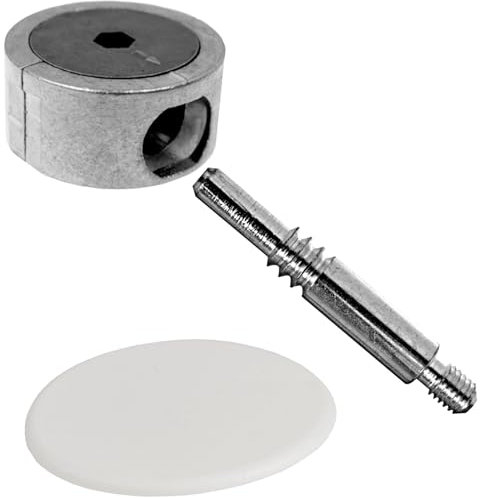 SOTECH unión de esquina FUERTE 64 mm con tapa de plástico blanca, herraje de leva metálico, herraje para muebles de unión de armarios