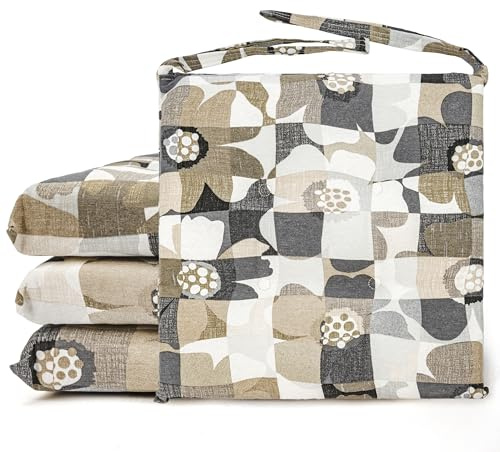 BESCH Pack 4 Cojines para Silla Usos Interior y Exterior 38x38x5cm - Cojin de Asiento Decorativo Funda de Algodón + Poliéster y Relleno de Fibra Hueca Lavable Cómodos Acolchados