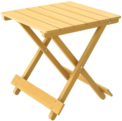 Outsunny Wood Folding Garden Side Table Lightweight Natural Wood Finish | Slatted Top, Portable Folding Side Bistro Coffee Tables, for Balcony Patio Terrace
