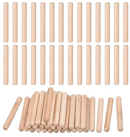 QUARKZMAN 120 Pcs Clavijas De Madera 10x80mm (0.39x3.15) Extremos Biselados Y Estriados Clavijas De Madera Dura Seca Para Carpintería Muebles Estantería
