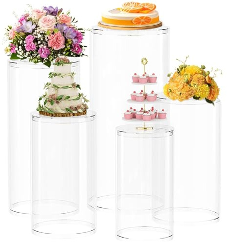 Supporti a Piedistallo Cilindrici per Feste, Supporti a Piedistallo Rotondi Trasparenti, Grandi Tavoli Cilindrici Rotondi per Feste per Decorazioni Artistiche per Feste Di Compleanno e Matrimonio(5 Pc