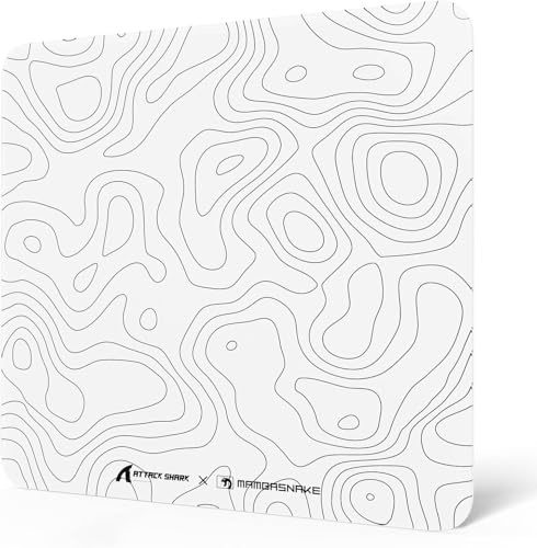 MAMBASNAKE x ATTACK SHARK CM05 Contour Glass Hard Gaming Mousepad,Nano-Micro-Etched Texture,Smooth Glass Surface,High Accuracy,Fast-Moving,Anti-Scratch, PU Leather Non-Slip Base, Large Size(450×400mm)