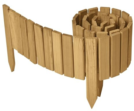 Garronda Borde de césped de Madera, Borde de Parterre impregnado, 200 cm x 20 cm, bordura Flexible Enrollable, Valla para jardín GD-0149 (Marrón Claro,Altura: 20 cm)
