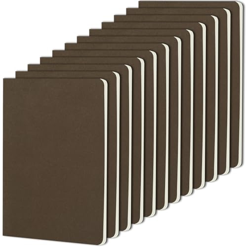 ZCZN A5 Cahiers Lignés, Lot of 12 Blocs Carnet de Notes, Carnet de Voyage à Couverture Kraft Brun, Bloc Note Carnet Dessin, 60 Page(30 Feuillets) par Blocs Note Lignés