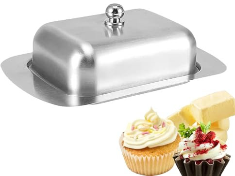 Plato de mantequilla cubierto, bandeja de mantequilla para platos de mantequilla, bandeja de almacenamiento de quesos de acero inoxidable, caja de almacenamiento de quesos rectangular, conservador de