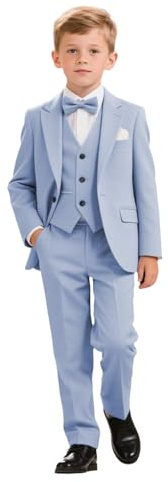 Leader of the Beauty Costumes pour garçons Tuxedo Garçon d'honneur 3 pièces pour mariage et fête Couleur unie 3-16 ans, bleu ciel, 6 ans