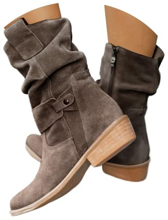 Botines para mujer de verano, botas de vaquera de ante, botas estilo western elegantes, tacón, botas de media altura, botas cortas, zapatos de entrada fácil, botas de tacón en bloque, botas estilo