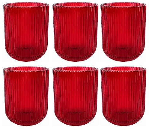 6 Bicchieri in vetro natalizio rosso decorazione natale per una tavola di natale rigati elegante festosa addobbi di casa cl27 idea regalo