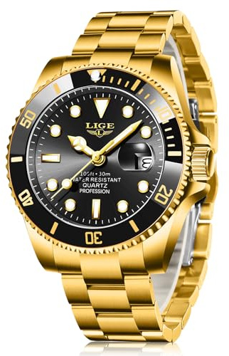 LIGE Montre Homme Quartz Étanche Calendrier Lumineuses | LIGE Montre Homme, Quartz Analogique, Acier Inoxydable 3ATM Étanche, Aiguilles Lumineuses, Classique Minimaliste Luxe