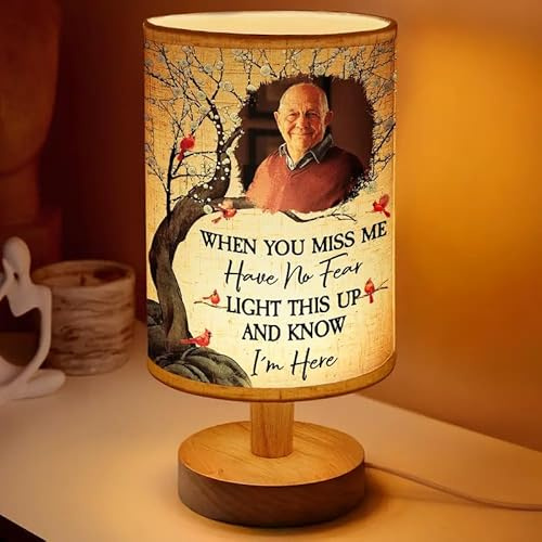 Personalized Fabric Lamp - Memorial Light, Sympathy Gift for Loss, Comforting Remembrance Home Decor, Tribute to Loved One, Warm Glow Night Lamp - Custom Photo When You Miss Me Have No Fear Memorial