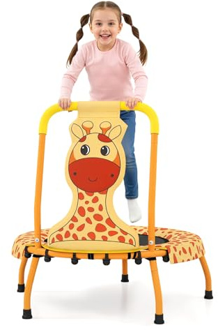 COSTWAY Mini Trampoline Interieur Enfant Ø71 cm, Trampoline Enfant avec Poignée Rembourrée, Tapis sans Espaces, 20 Bandes Élastiques, Motif d'Astronaute, Patins Antidérapants, pour 3-6 Ans (Orange)