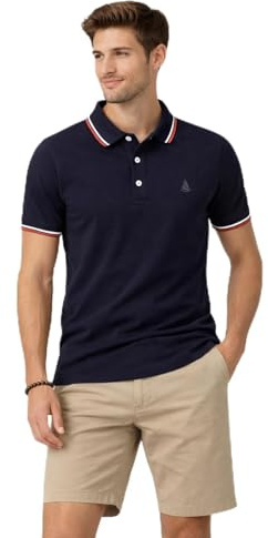 NavyBlue Yacht Polo Uomo Manica Corta in 100% Cotone Piquet - Regular Fit - Polo con Doppio Profilo - Taglie Oversize - (IT, Testo, 3XL, Plus, Regular, Blu)