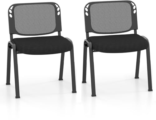 COSTWAY Set of 2/5/10 Stackable Reception Chairs, Upholstered Armless Mesh Office Chair, Heavy Duty Metal Frame Guest Conference Chair for Home Office Waiting Room Bedroom (2, Black, 58 x 55 x 72 cm)