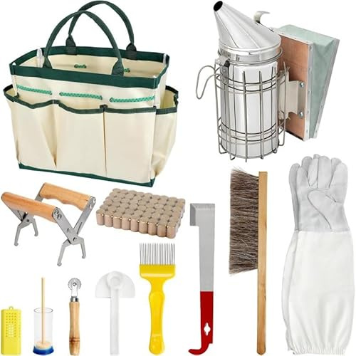 12-Piece Beekeeper Accessory Set, Beekeeping Starter Kit with Bee Smoker J-Hook Bee Brush Frame Clamp, Beekeeping Supplies Accessories Beekeeping Tools for Beginners and Professionals
