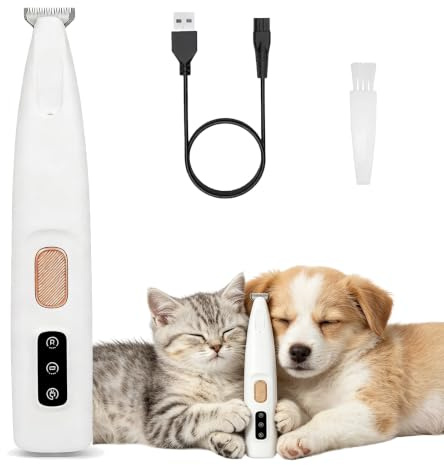 Dog Paw Trimmer with LED Display, 18mm Wide Ceramic Blade, Waterproof Rechargeable Pet Grooming Clippers, Low Noise Cat & Dog Hair Trimmer for Paws, Face and Ears