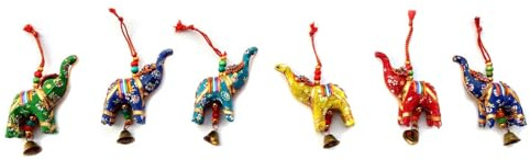 Rastogi Handicrafts Elephant Bell Hanging Layer Set OF 6 Home Christmas Hanging Decorative Ornaments Multi colored Indian Traditional (MIX)