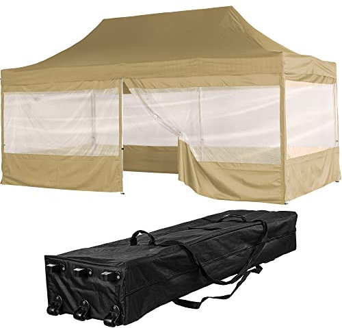 INSTENT Alu-Pavillon 3 x 6 m Pro 4 Seitenteile wasserdicht UV-Schutz 50+, Champagner