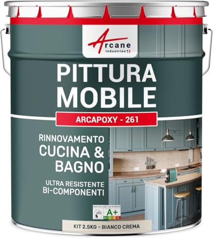 Farbe für Küchenmöbel, Arbeitsplatten und Badezimmer - ARCAPOXY MÖBEL RAL 9001 - Weiß Creme - 2.5 kg (bis zu 30 m² in 2 schichten)