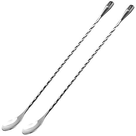 Hiware Barlöffel, 30,5 cm, 2 Stück, Edelstahl-Rührlöffel, Spiralmuster, Bar-Cocktail-Shaker-Löffel