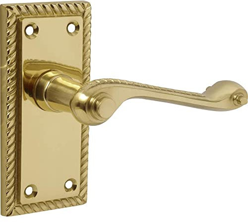 Designer Levers - Georgian Roped Design Lever Door Handles - Polished Brass - 1 Pair - Latch Door Handle - Interior Use - Short Latch