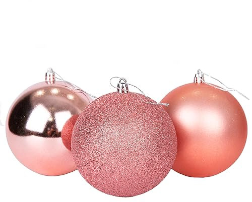 10cm/6Pcs Christmas Baubles Shatterproof Rose Gold, Christmas Tree Decorations Ball Ornaments Balls Xmas Hanging Decorations Holiday Decor - Shiny,Matte,Glitter