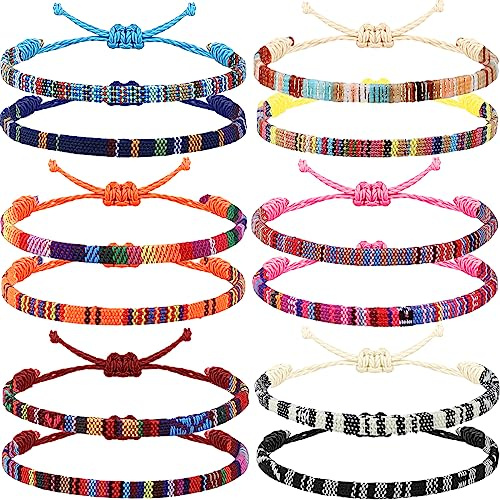 Yinkin 12 Pcs Boho Surfer Ankle Bracelet Unisex Handmade Braided Bracelet Adjustable Woven Friendship Beaded Anklets Waterproof Beach Bracelets for Women Men(Cute)