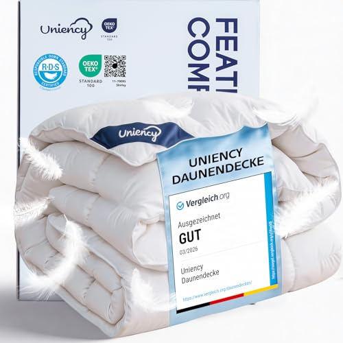 Uniency Daunendecke 200x200 Winter Extra Warm 100% Baumwollbezug Bettdecke 200x200cm Daunen und Federn Daunenbettdecke Winterdecke Federbettdecke Steppdecke|Füllgewicht: 2400 gr.|Ökotex und RDS
