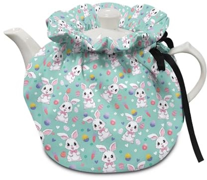 Wanzuoeng Easter Bunny Eggs Tea Cozy for Teapot Insulated, Portable Kitchen Tea Pot Dust Cover, Drawstring Design Tea Cosy for Teapot for Home Kitchen Table