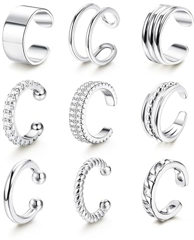 LOLIAS Ear Cuff Earrings for Women Non Piercing Silver Ear Cuffs White Gold Plated Ear Cuff for Non Pierced Ears Clip on Cartilage Earring Fake Earrings