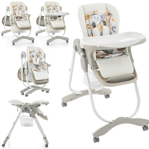 LIFEZEAL Trona Plegable con 7 Posiciones de Ajuste de Altura, Respaldo Reclinable, Trona Evolutiva con Cojín Confort, Doble Bandeja, Articulada, 6-36 meses, Capacidad 15 kg (Blanco)