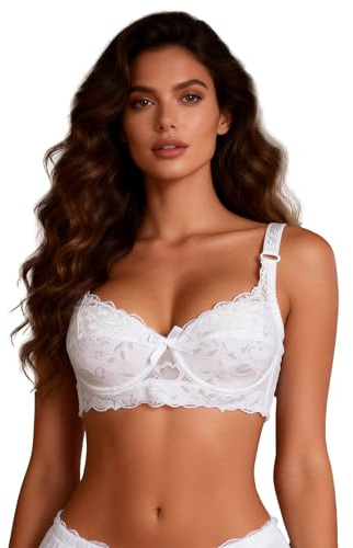 ohyeahlady Plus Size Floral Lace Everyday Bra for Women Underwired Bras | Comfort Lightly Lined,4 Row 4 Hook,Wide High-Elastic Straps,Side Bones,Bow,Full Coverage,Chic Loungewear,Back Smoothing