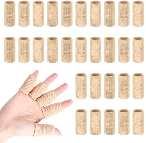 YUXIANLB 30 Pcs Finger Sleeves Breathable Elastic Thumb Finger Compression Sleeves for Basketball Baseball Volleyball Gaming Typing Playing Daily Use Fingers Splint Brace Protectors for Men Women