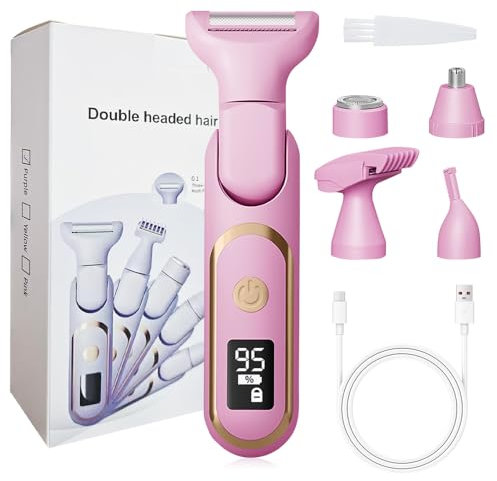 SGZIOO Damenrasierer Elektrisch Gesicht, 5-in-1 Augenbrauen-Epilierer, Intimrasierer für Frauen, Bikini Trimmer, Nass/Trocken Wasserdicht Rasierer Damen Elektrisch für Scham Gesicht Achselhöhlen Beine