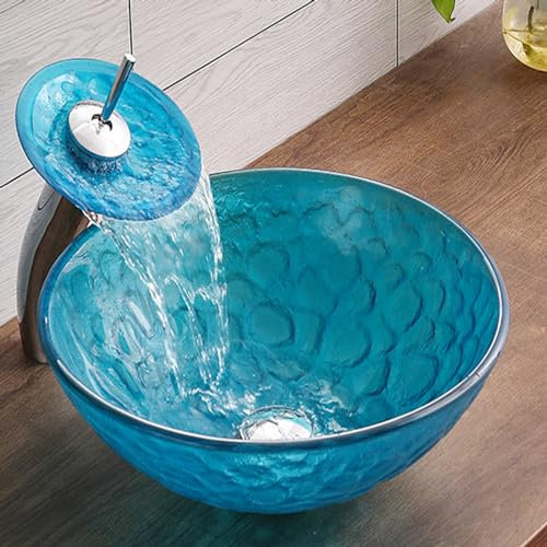 Aioneer Bathroom Countertop Basin Tempered Glass Material Bathroom Round Countertop Washbasin Wash Basin